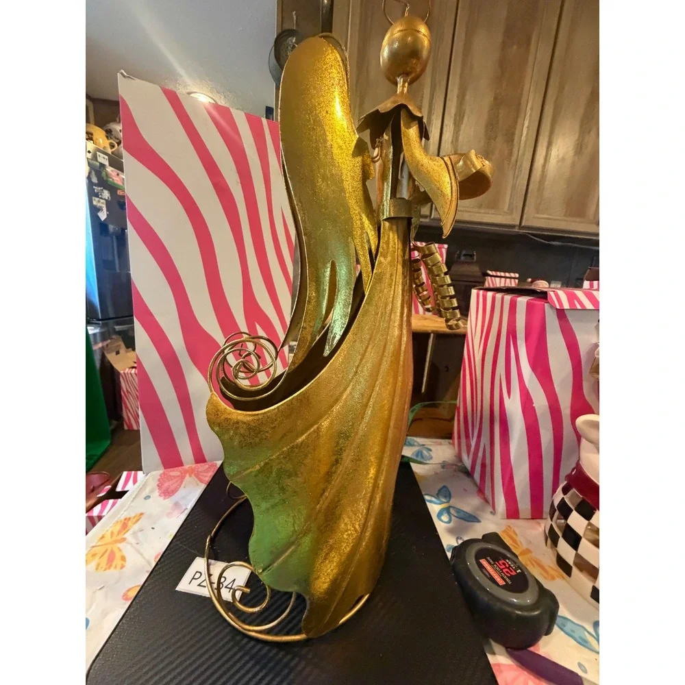 Pink Zebra Retired Gold Metal Angel Candle Holder Christmas Decor 18.5 Inch